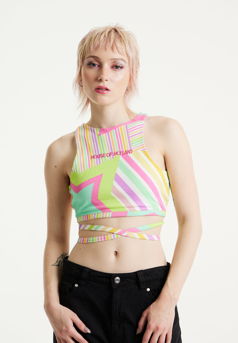 House Of Holland Star Print Jersey Crop Top With Open Back