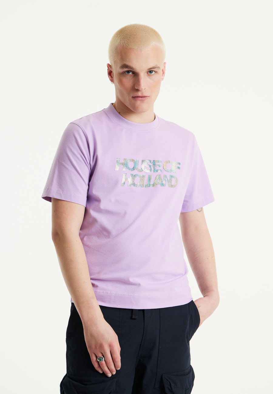 House of Holland Holographic Transfer Printed T-shirt in Lilac
