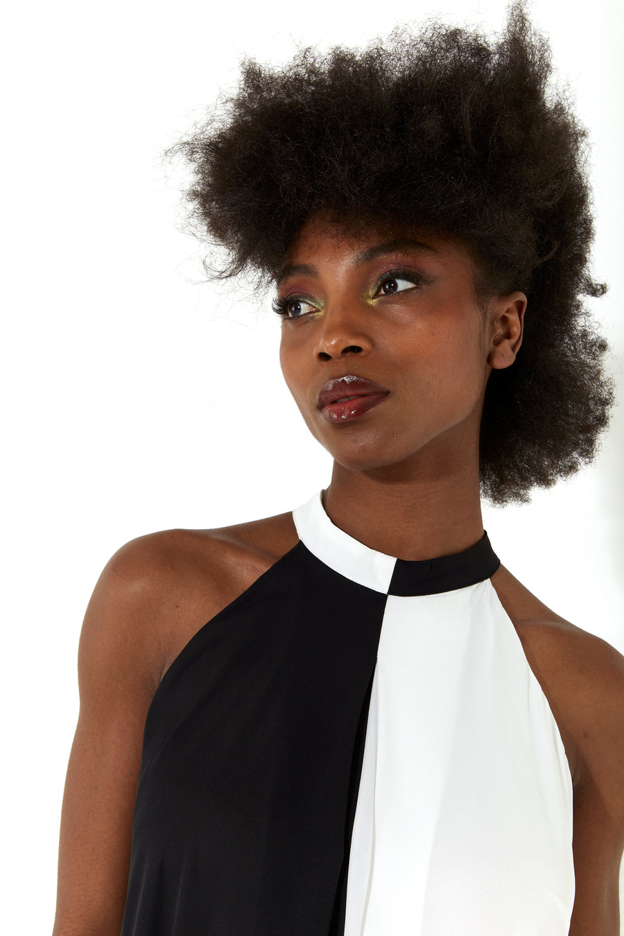 HOUSE OF HOLLAND HALTER NECK SLEEVELESS DRAMATIC MAXI DRESS IN BLACK AND WHITE