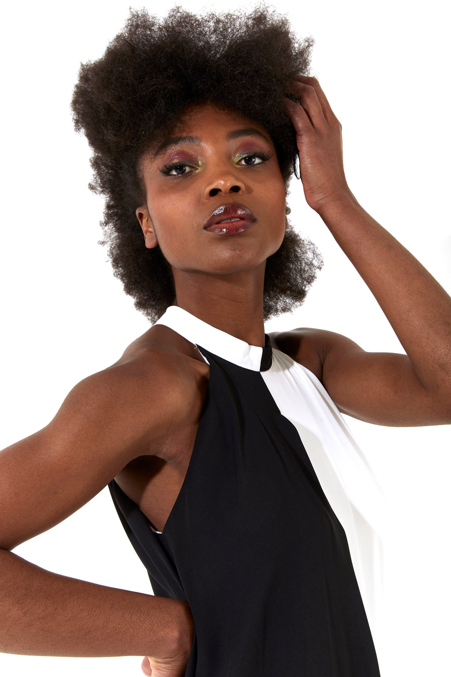 HOUSE OF HOLLAND HALTER NECK SLEEVELESS DRAMATIC MAXI DRESS IN BLACK AND WHITE