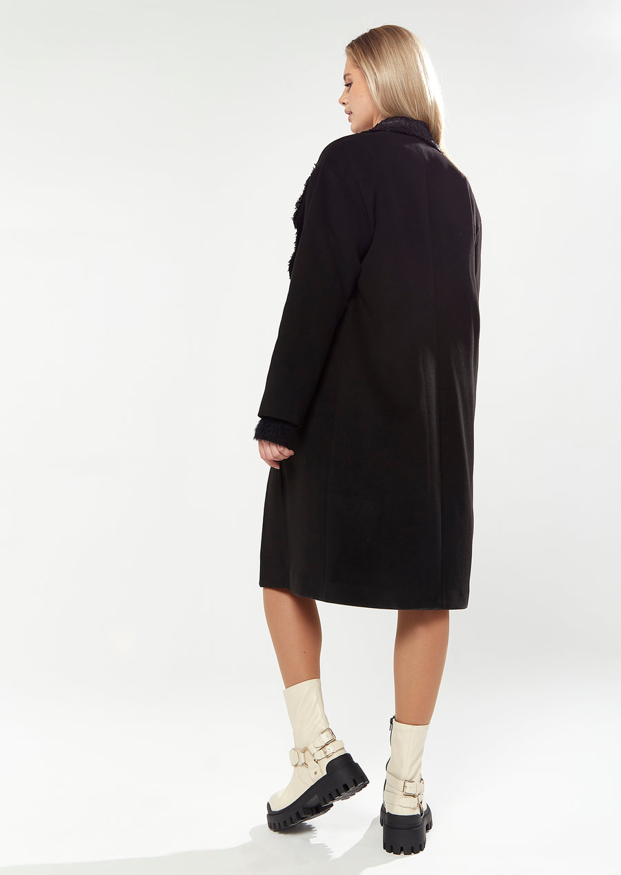HOUSE OF HOLLAND STATEMENT COLLAR COAT IN BLACK