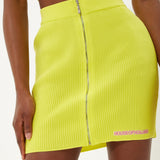 House of Holland Yellow Knitted Rib Mini Skirt with a Front Zip