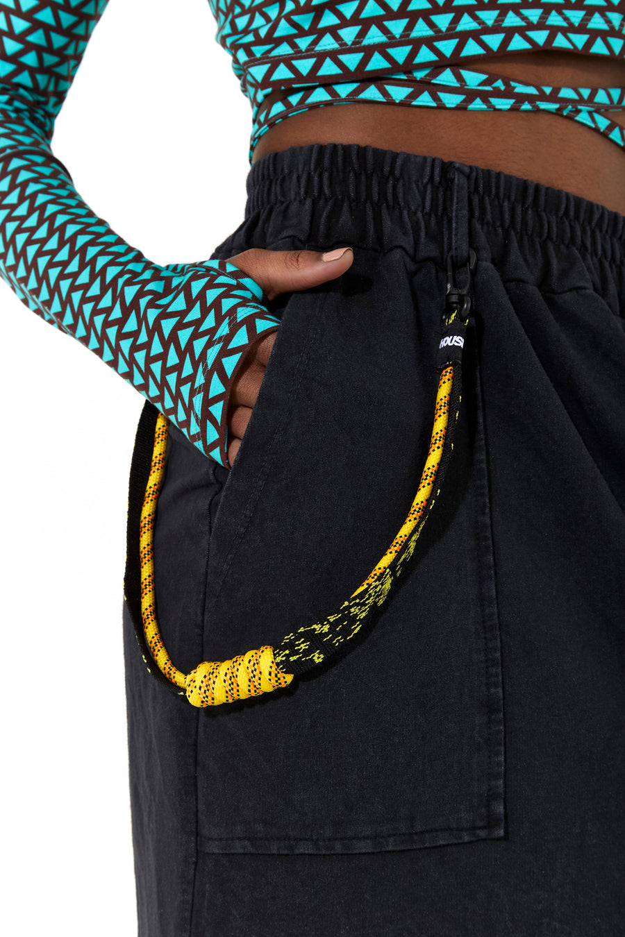 House of Holland jersey skirt in black with pockets and rope detail