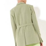 House Of Holland Oversized Jacket With A Belt Button Fastening And Extra Long Sleevesgreen Stripe Blazer