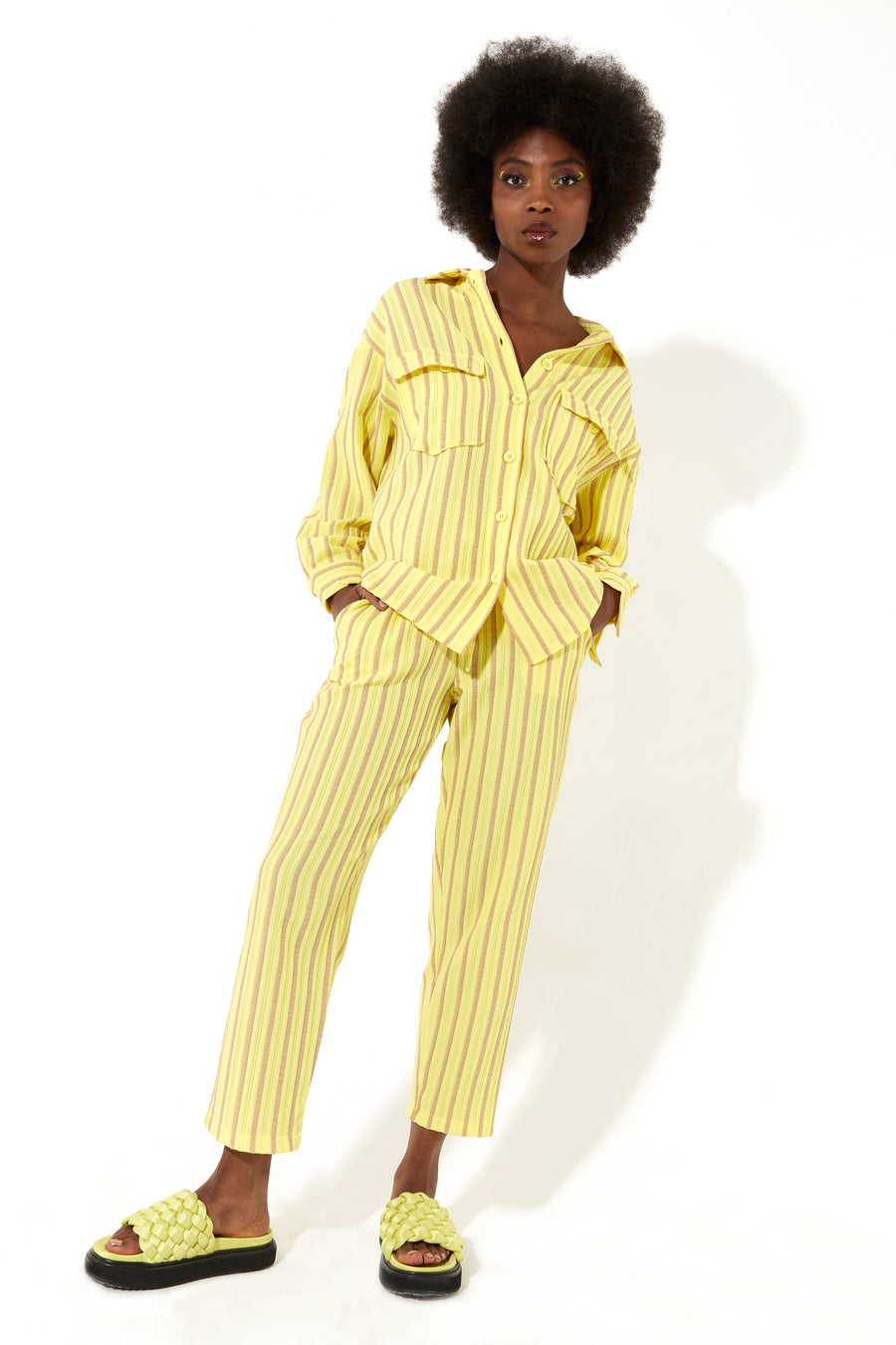 House of Holland casual stripe cropped trousers in yellow