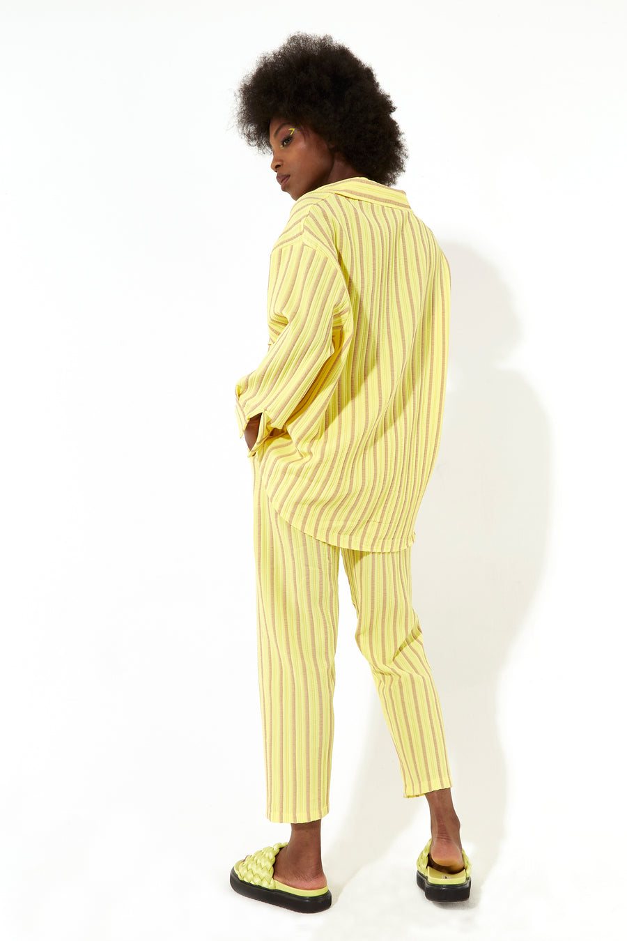 House of Holland casual stripe suit oversized shirt in yellow