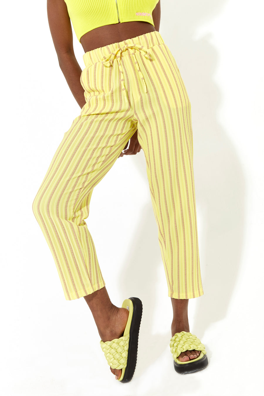 House of Holland casual stripe cropped trousers in yellow