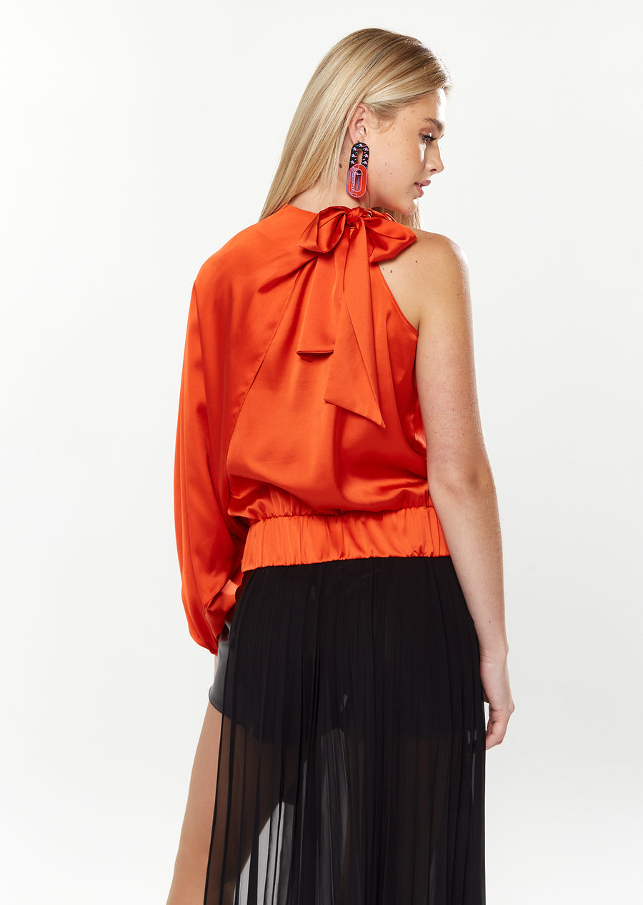 HOUSE OF HOLLAND ASYMMETRIC VOLUMINOUS SLEEVE TOP IN  ORANGE