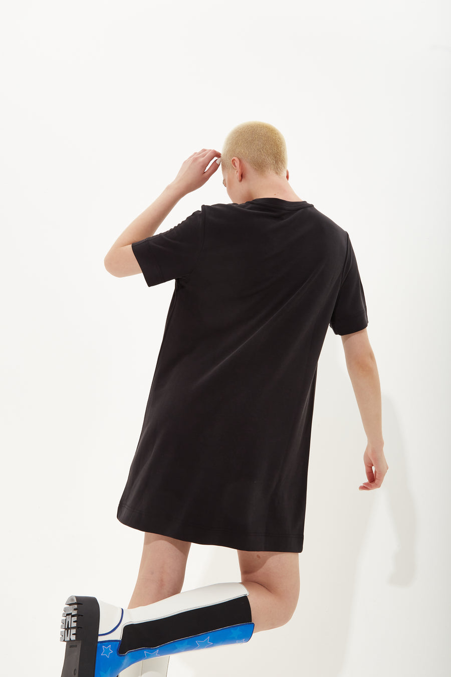 HOUSE OF HOLLAND BLACK TENCEL T-SHIRT DRESS WITH LOGO EMBROIDERY