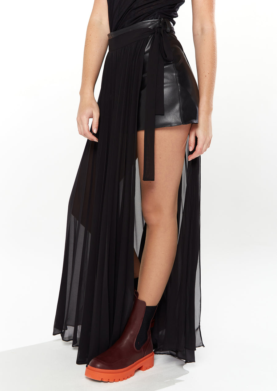 HOUSE OF HOLLAND SKORT WITH SIDE TIE & PLEATS IN BLACK