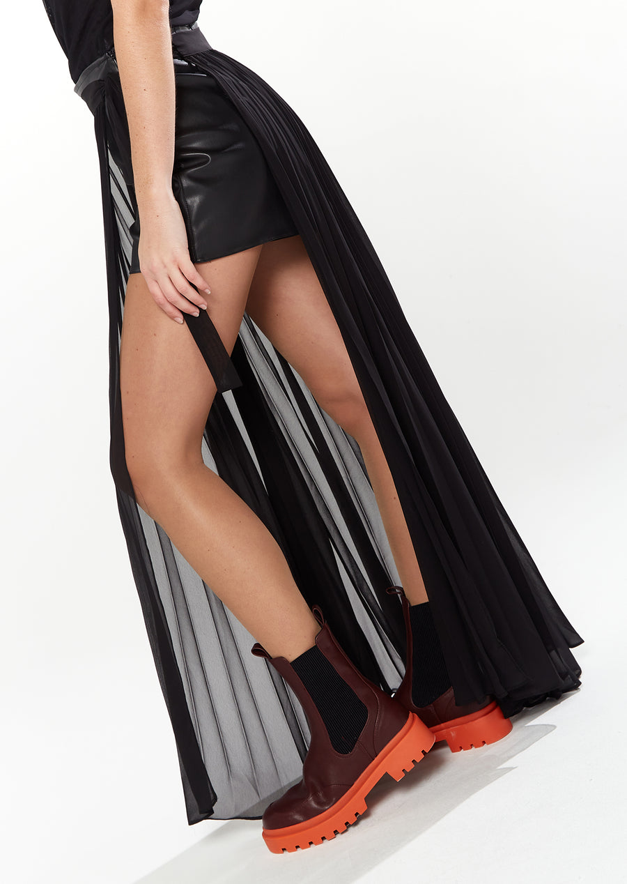 HOUSE OF HOLLAND SKORT WITH SIDE TIE & PLEATS IN BLACK