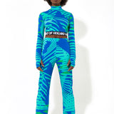 House of Holland Jersey High Neck Top with a Tropical Print Elasticated Logo Waistband and Thumb Hole Details