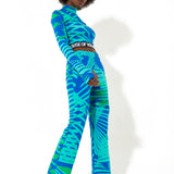 House of Holland Jersey High Neck Top with a Tropical Print Elasticated Logo Waistband and Thumb Hole Details