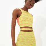 House Of Holland Printed Jersey Crop Top With Open Back In Contrast Colours