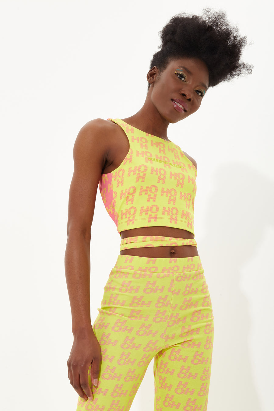 House Of Holland Printed Jersey Crop Top With Open Back In Contrast Colours