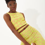 House Of Holland Printed Jersey Crop Top With Open Back In Contrast Colours