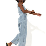 House of Holland Blue 90’s Look Denim Jumpsuit With A Belt And Tortoise Shell Buttons