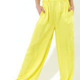 House of Holland Wide Leg High Waisted Jacquard Trousers in Neon Yellow