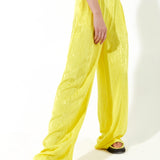 House of Holland Wide Leg High Waisted Jacquard Trousers in Neon Yellow
