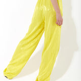 House of Holland Wide Leg High Waisted Jacquard Trousers in Neon Yellow