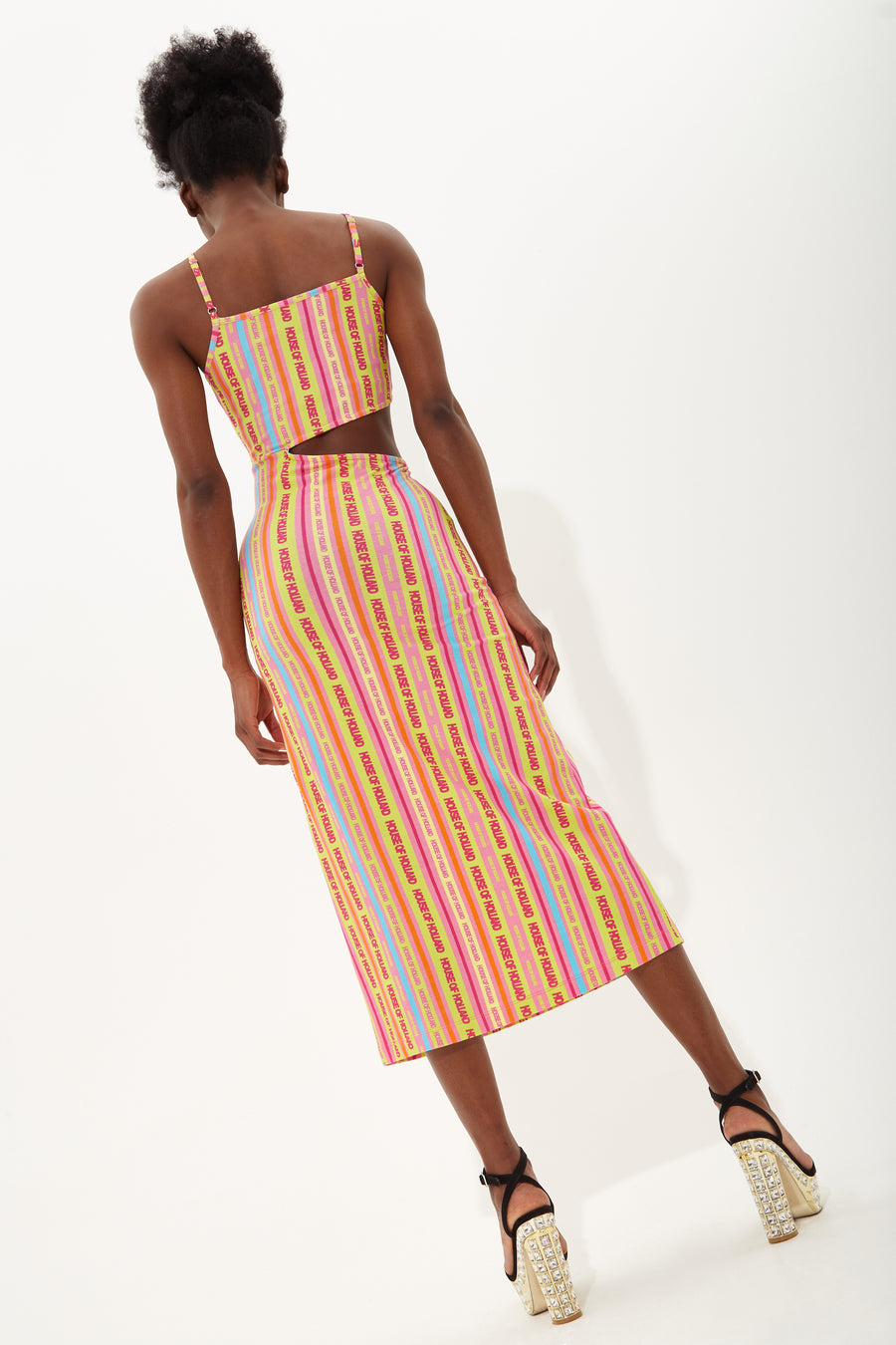 HOUSE OF HOLLAND PRINTED JERSEY MIDI DRESS WITH CUT OUT DETAIL