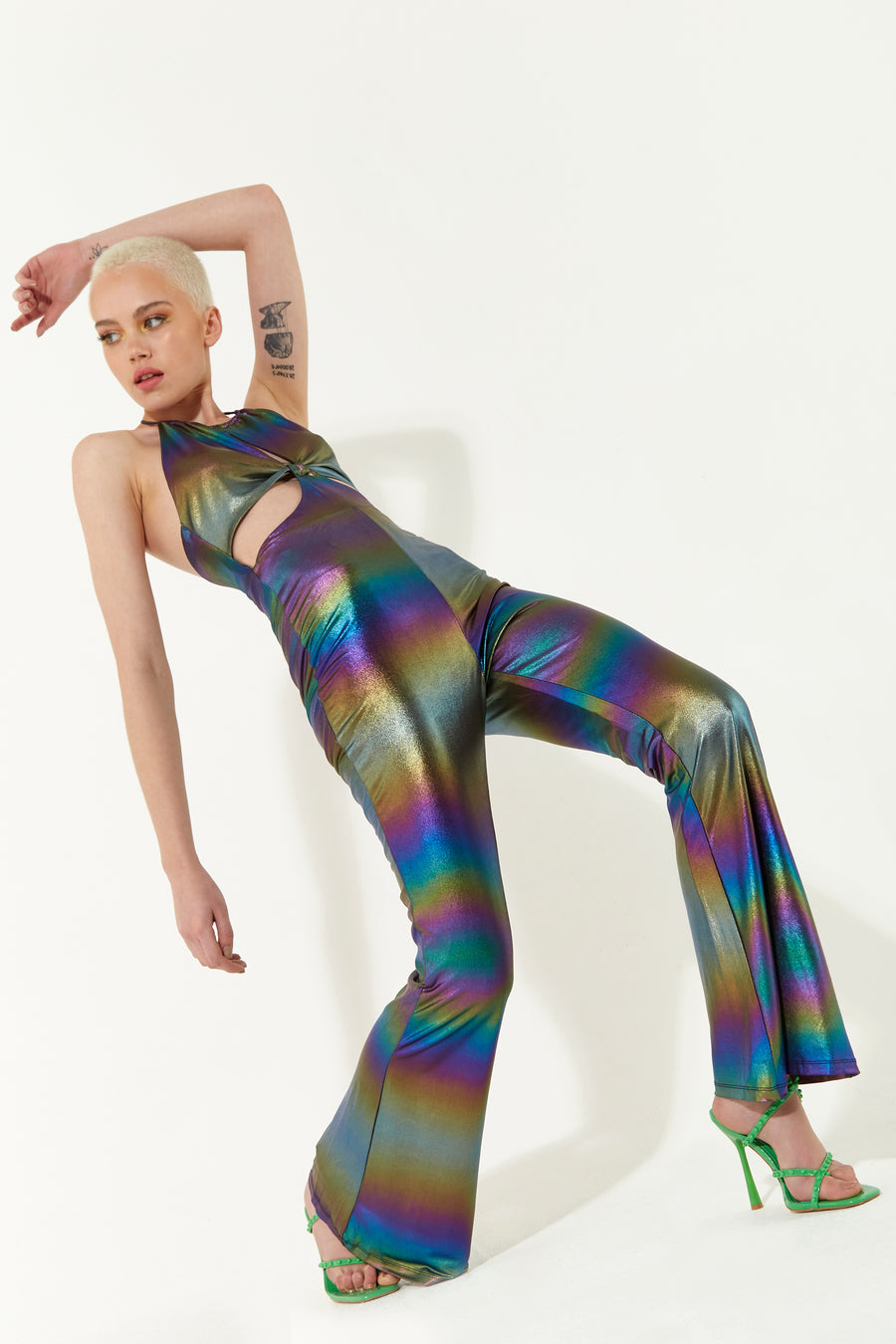 House of Holland cut out halter-neck jumpsuit in rainbow