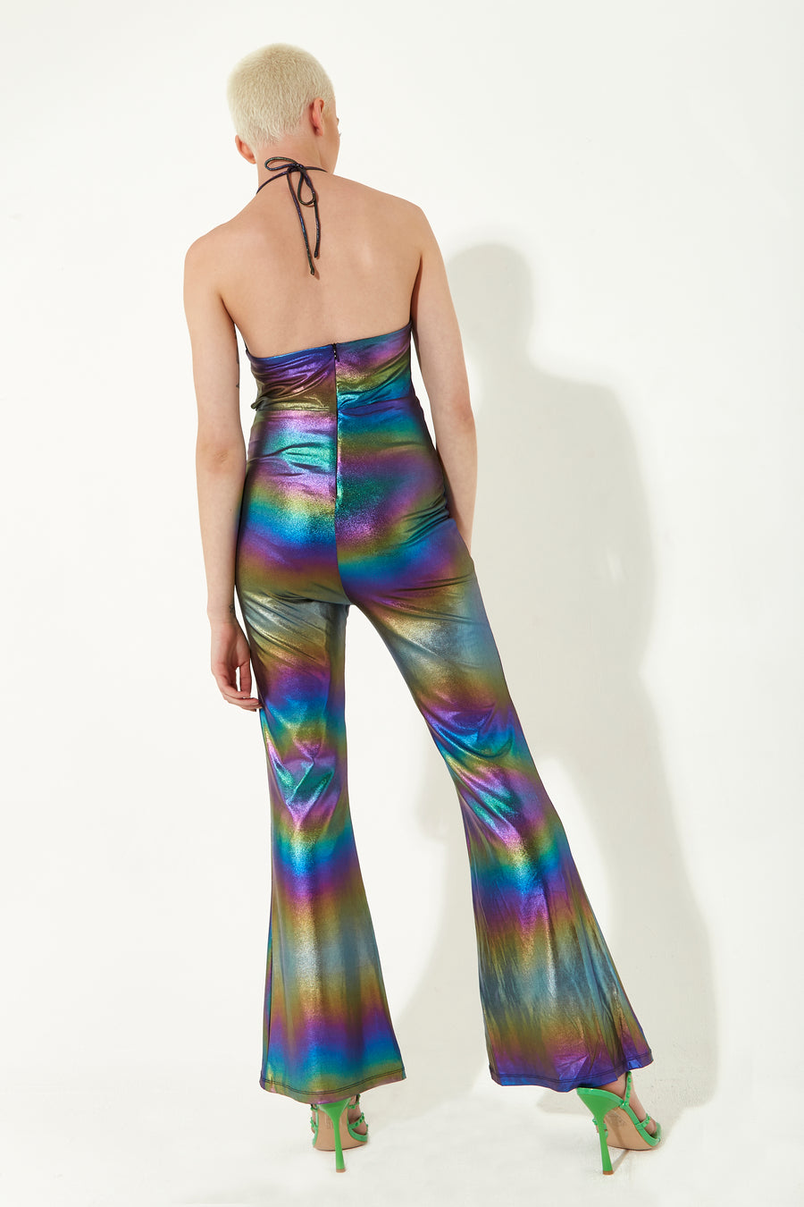 House of Holland cut out halter-neck jumpsuit in rainbow