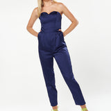 House Of Holland Satin Bandeau Jumpsuit In Navy