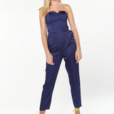 House Of Holland Satin Bandeau Jumpsuit In Navy