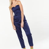 House Of Holland Satin Bandeau Jumpsuit In Navy