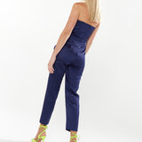 House Of Holland Satin Bandeau Jumpsuit In Navy