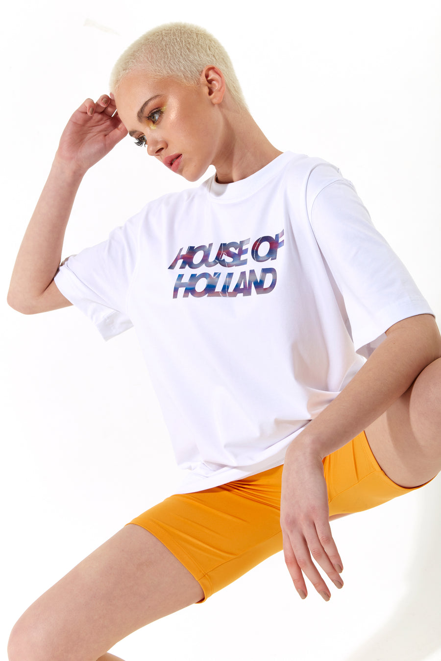 House of Holland Iridescent Transfer Printed T-shirt in White