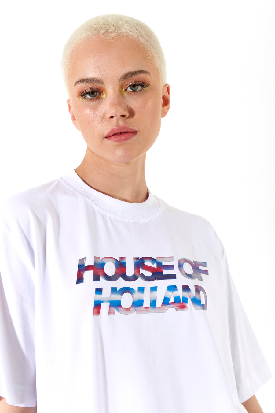 House of Holland Iridescent Transfer Printed T-shirt in White