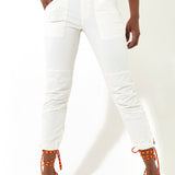 House of Holland Off White Skinny Cropped Trousers With a Pocket Detail and Metal Zip Detail
