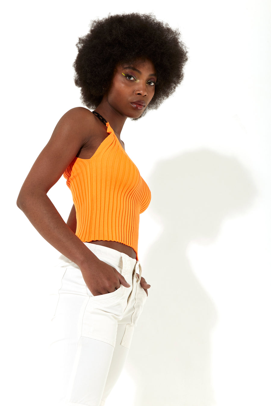 House of Holland v neck knitted stretch top with chain detail straps