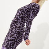 House Of Holland Rouched Mesh Long Sleeve Printed Mini Dress In Purple And Black