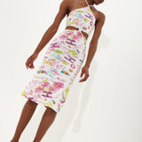 House Of Holland Printed Jersey Midi Dress With Knot Front And Cut Out And Tied Neck