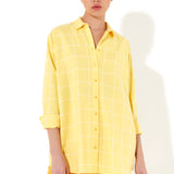 House of Holland Jacquard Check 3 /4 Length Sleeve Oversized Shirt in Yellow