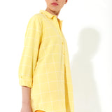 House of Holland Jacquard Check 3 /4 Length Sleeve Oversized Shirt in Yellow