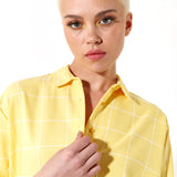 House of Holland Jacquard Check 3 /4 Length Sleeve Oversized Shirt in Yellow