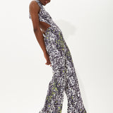 House Of Holland Abstract Print High Neck Jumpsuit With A Cut Out Back