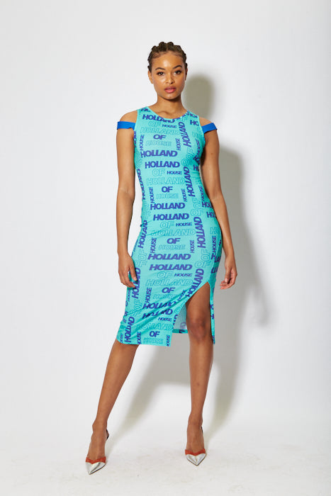 House of Holland all over print sleeveless fitted dress
