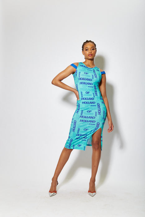 House of Holland all over print sleeveless fitted dress