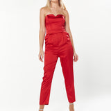 House Of Holland Satin Bandeau Jumpsuit In Red