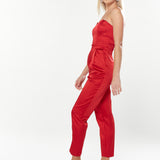 House Of Holland Satin Bandeau Jumpsuit In Red