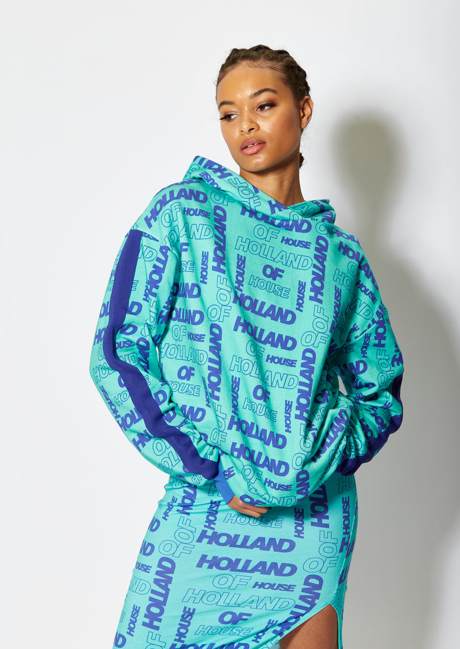 House of Holland all over blue monogram printed hoodie
