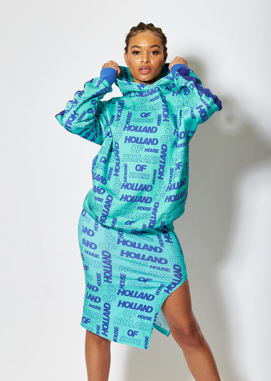 House of Holland all over blue monogram printed hoodie