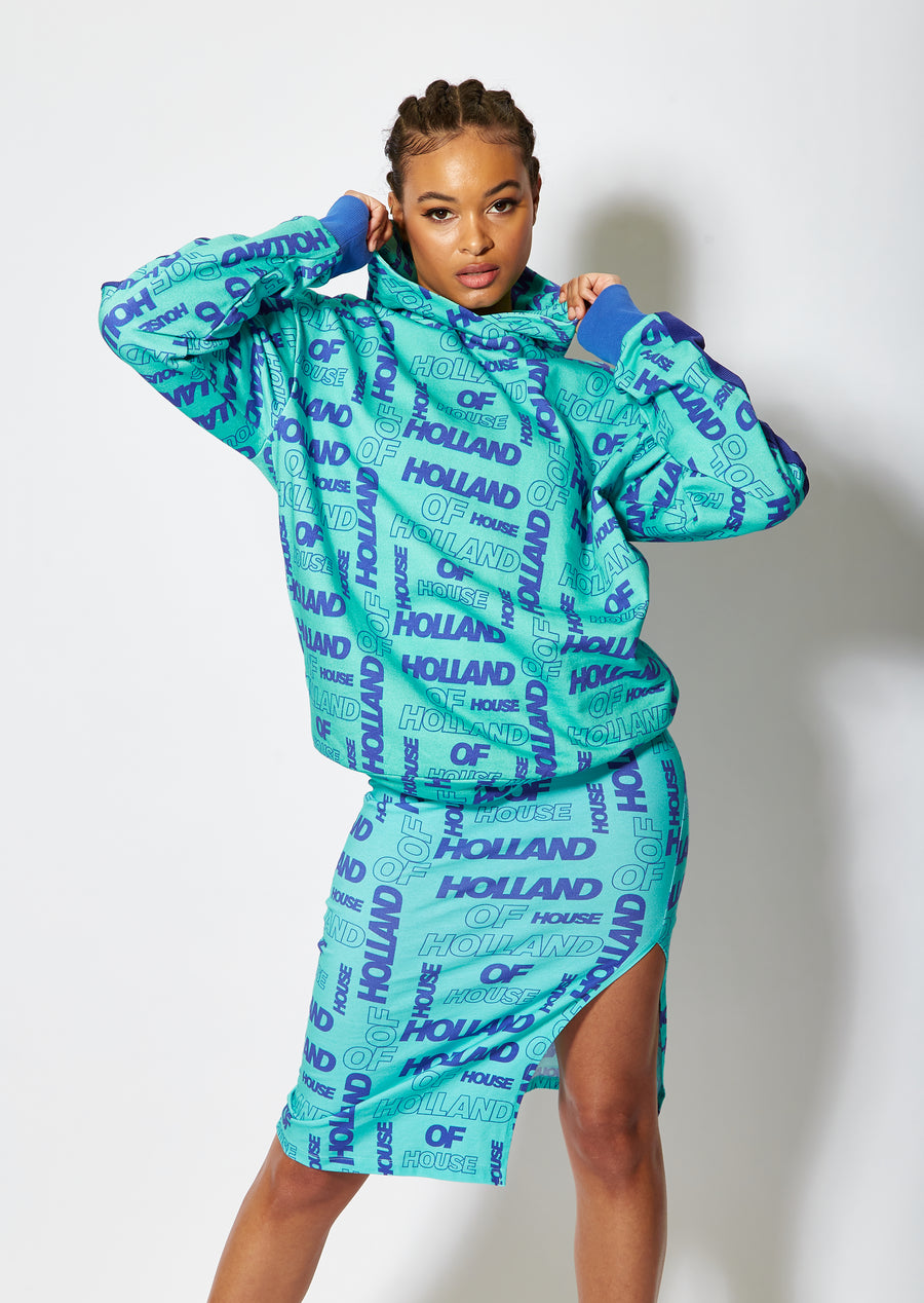 House of Holland all over blue monogram printed hoodie