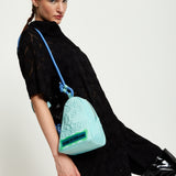 House Of Holland Cross Body Bag With Quilted Logo In Blue Tones And Rope Strap Detail