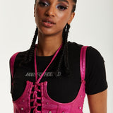 House of Holland Hot Pink Studded Corset Top